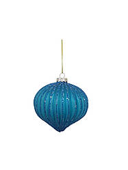 Ялинкова куля скляна рельєфна 10см блакитна з гліттером