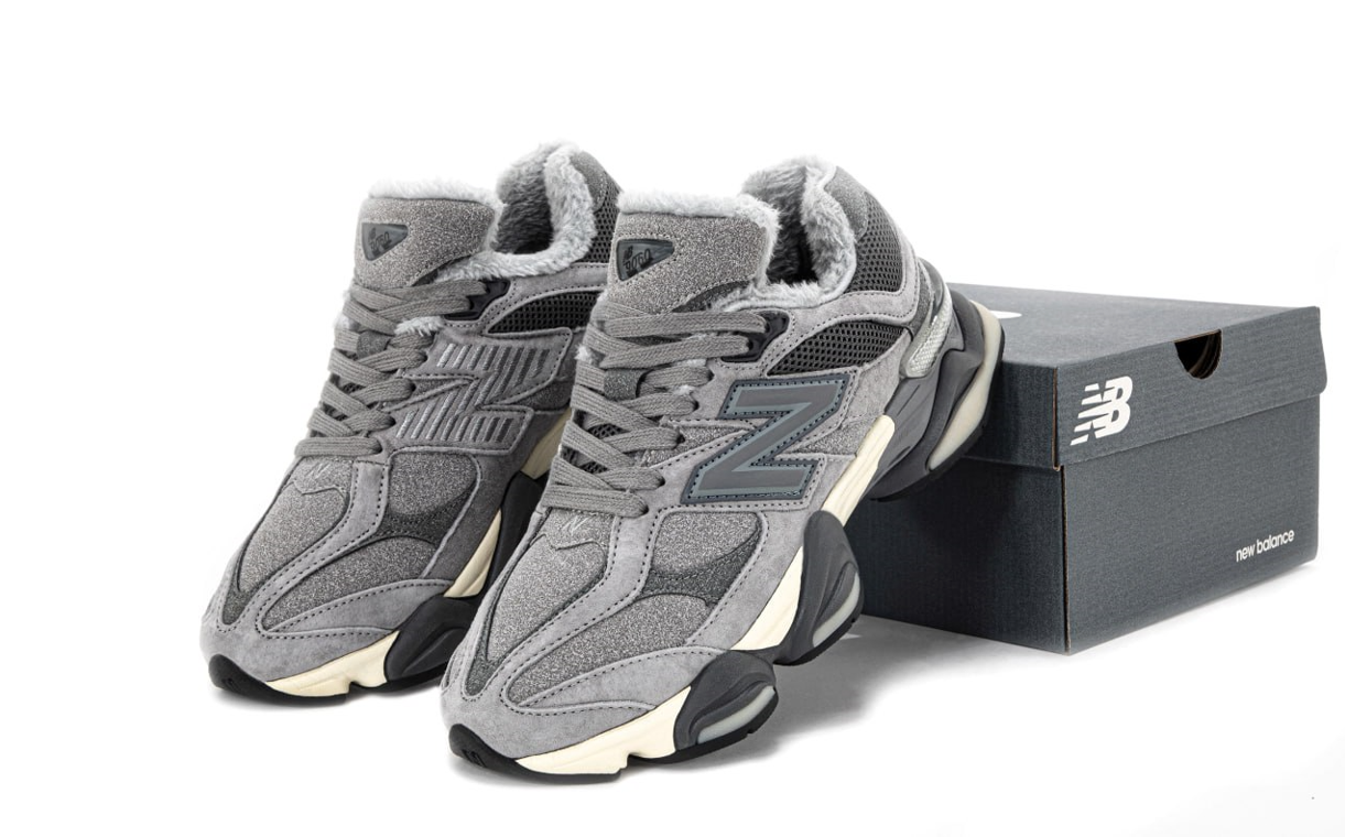 Зимові чоловічі кросівки New Balance 9060 winter fur Grey сірі Нью баланс з хутром замшеві зима, фото 1
