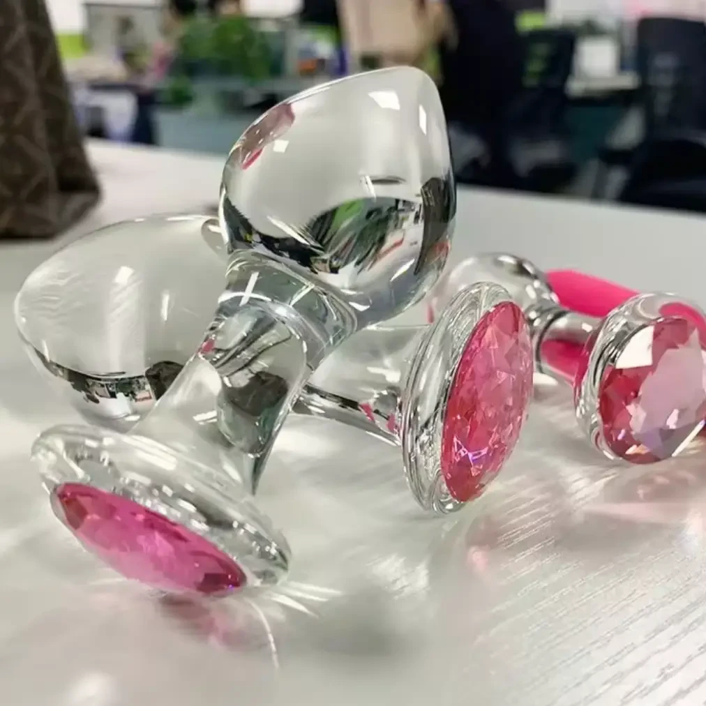 Анальна пробка із кристалом скляна, Пробка для анальної стимуляції, Прозора втулка з каменем M, фото 1