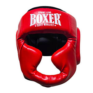 Шолом тренувальний з повним захистом BOXER NEW L вінілшкіряний червоний