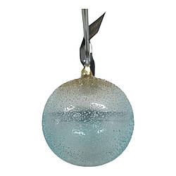 Ялинкова куля із напівпрозорого скла з покриттям "лід" 10см блакитне омбре із золотом