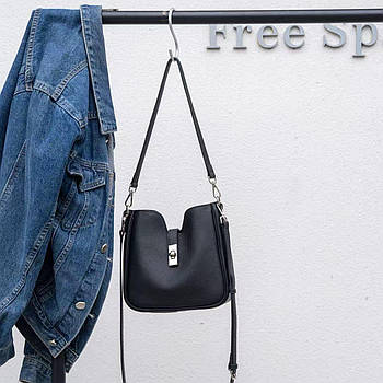 Сумка жіноча чорна прямокутна з міні клапаном з натуральної шкіри у різних кольорах Jasmin