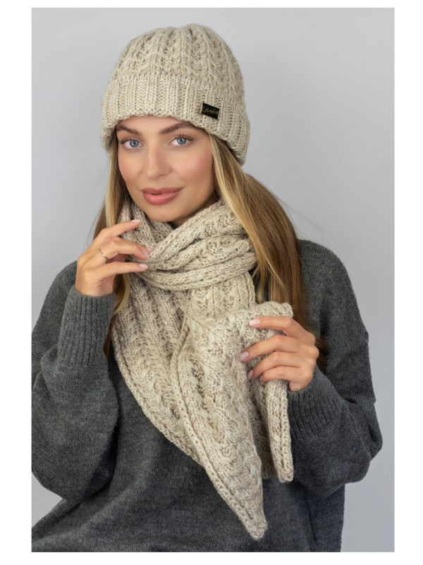 Шапка жіноча на флісі із шарфом комплект Нордик світла кава, фото 1