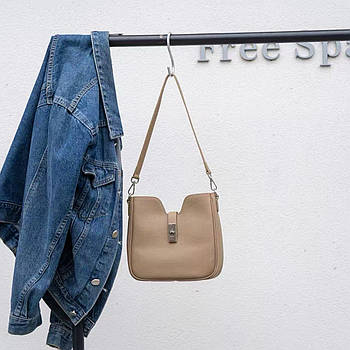 Сумка жіноча бежева прямокутна з міні клапаном з натуральної шкіри у різних кольорах Jasmin