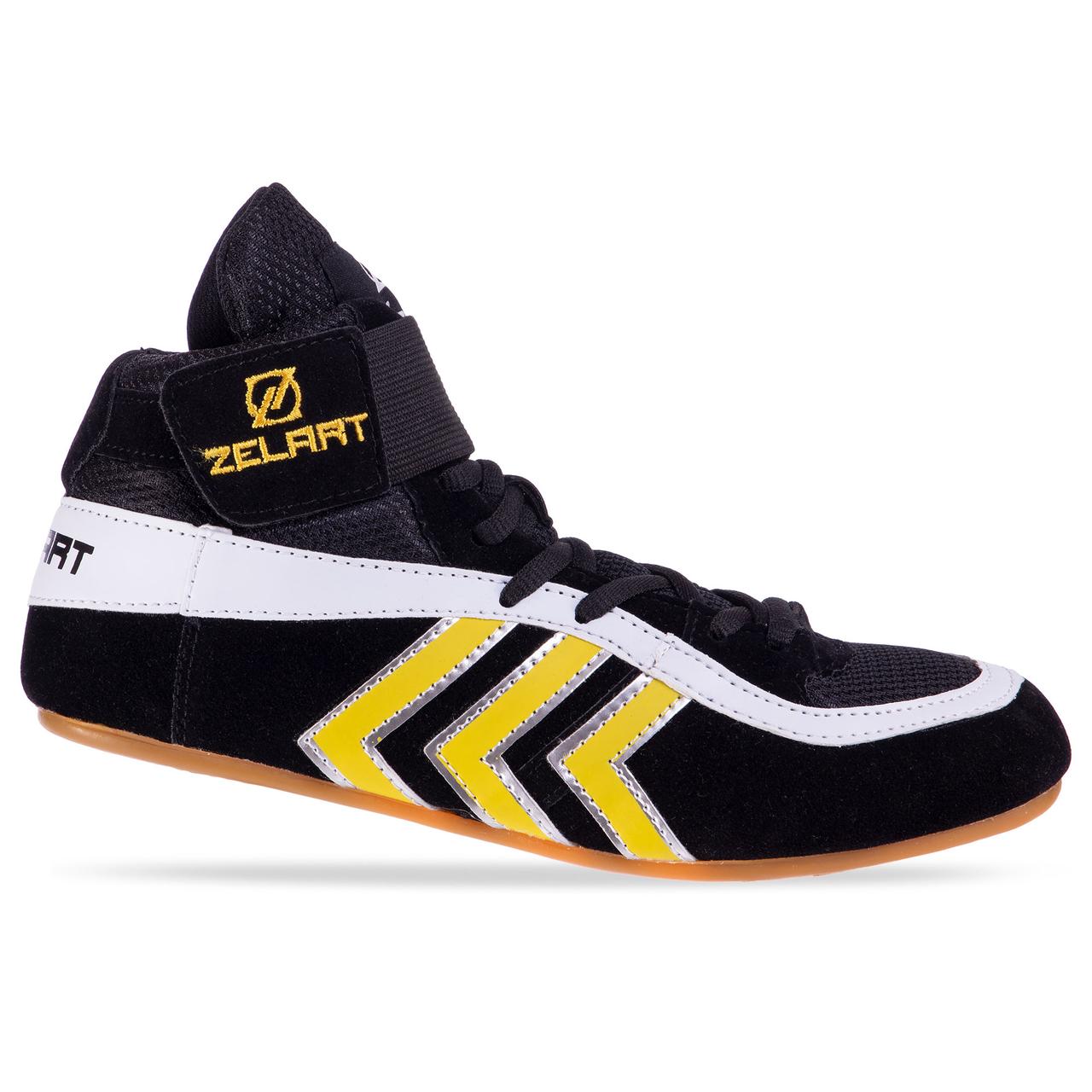 Борцовки замшеві Zelart Scout 4858 розмір 41 Black-White-Yellow, фото 1