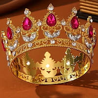 Декор для торта CHI Корона D8 см з камінцями малинова троянди (202299)