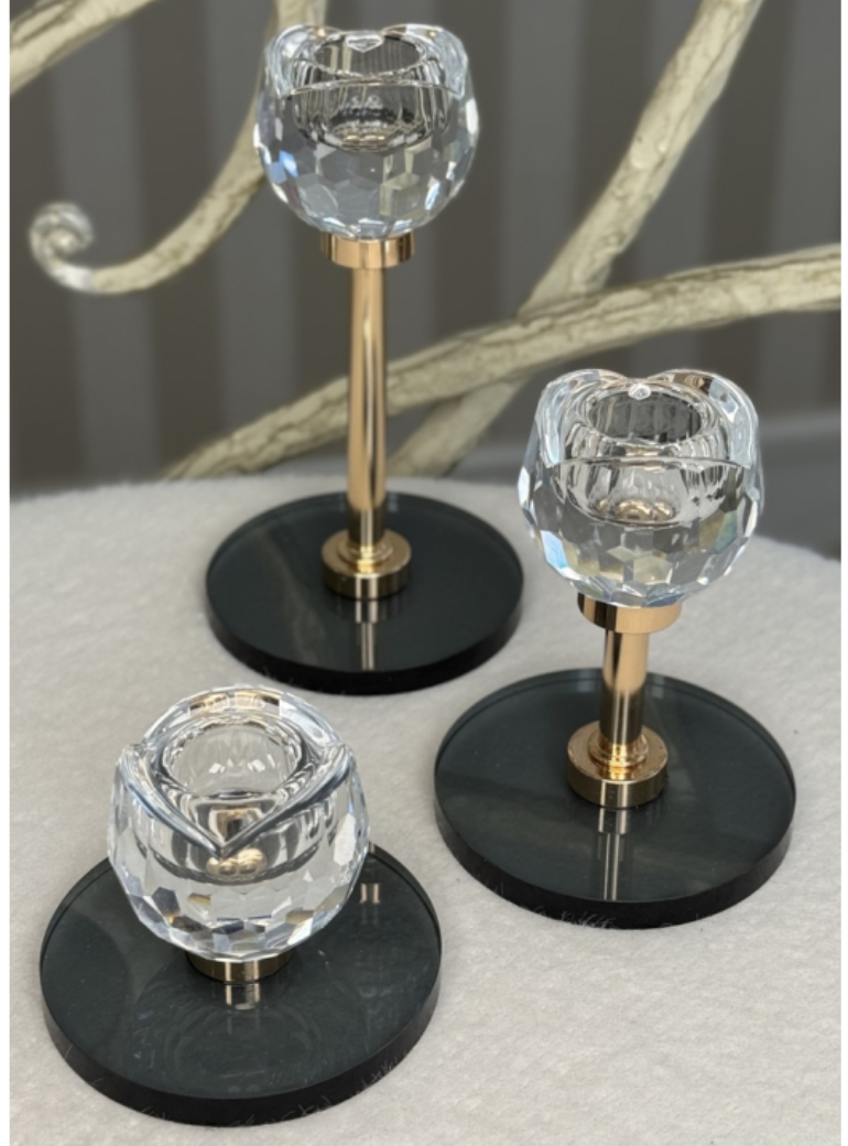 🖤Набір з 3-х декоративних кришталевих свічників на металевій ніжці з чорною підставкою, для однієї свічки, фото 1