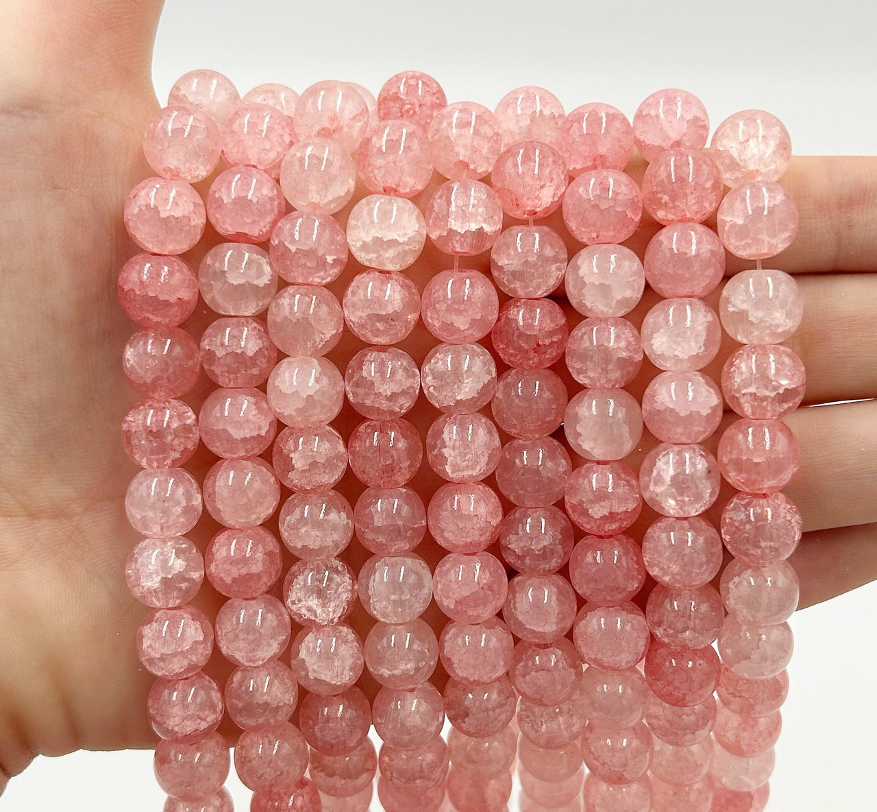 Намистини зі скла «Крижані» / Кракле / Упаковка ≈ 75 шт / Ø10мм / Рожевий, фото 1