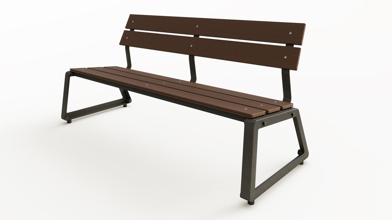 Лавка зі спинкою 175 см (сталь/терасна дошка), фото 1