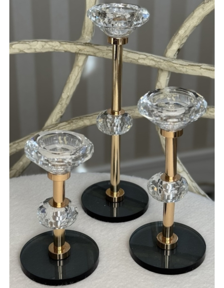 🖤Вишуканий набір з 3-х декоративних кришталевих свічників на металевій ніжці з чорною підставкою, для однієї свічки, фото 1