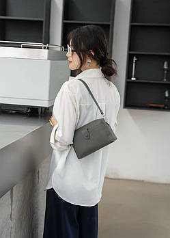 Сумка жіноча прямокутна крос-боді сіра на блискавці із натуральної шкіри в різних кольорах Jasmin