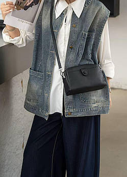 Сумка жіноча прямокутна крос-боді чорна на блискавці із натуральної шкіри в різних кольорах Jasmin