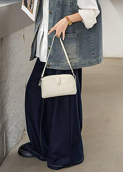 Сумка жіноча прямокутна крос-боді біла на блискавці із натуральної шкіри в різних кольорах Jasmin