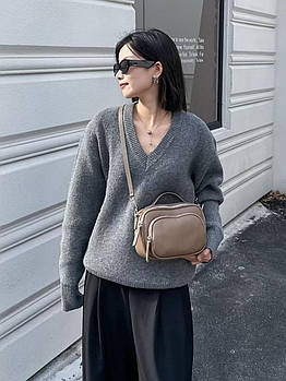 Сумка жіноча прямокутна крос-боді бежева на блискавці з кишенею із натуральної шкіри в різних кольорах Jasmin