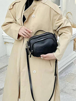 Сумка жіноча прямокутна крос-боді чорна на блискавці з кишенею із натуральної шкіри в різних кольорах Jasmin