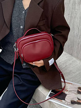 Сумка жіноча прямокутна крос-боді бордо на блискавці з кишенею із натуральної шкіри в різних кольорах Jasmin