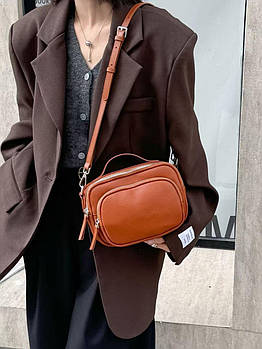 Сумка жіноча прямокутна крос-боді руда на блискавці з кишенею із натуральної шкіри в різних кольорах Jasmin