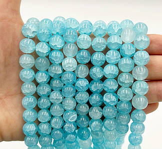 Намистини зі скла «Крижані» / Кракле / Упаковка ≈ 75 шт / Ø10мм / Небесний