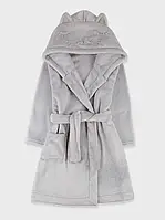 Халат дитячий махровий на запах унісекс із вишивною кота на капюшоні