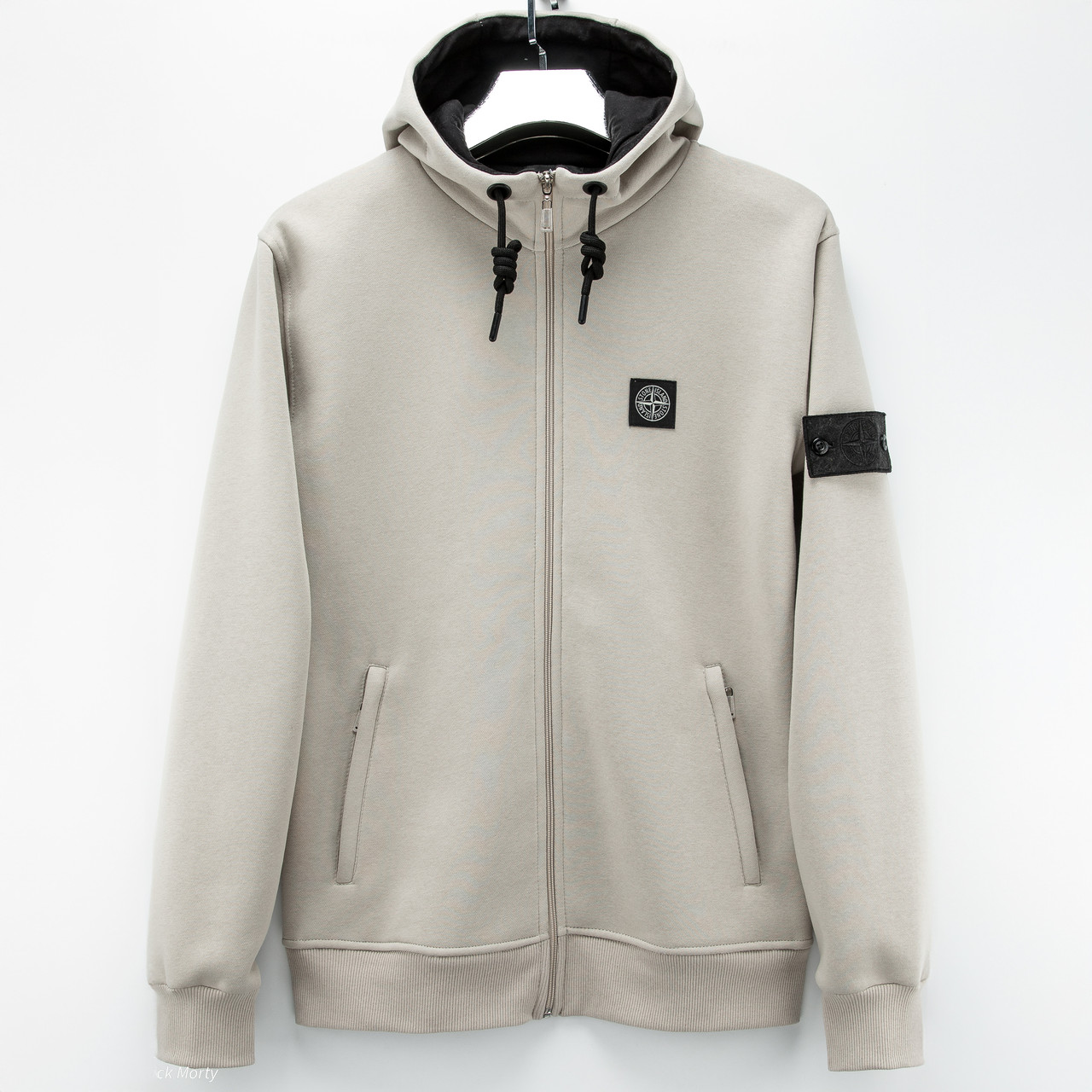 Кофта чоловіча Stone Island світло-сіра з капюшоном тепла на флісі, фото 1