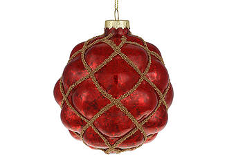 Ялинкова куля 10см червона антик із золотим гліттером