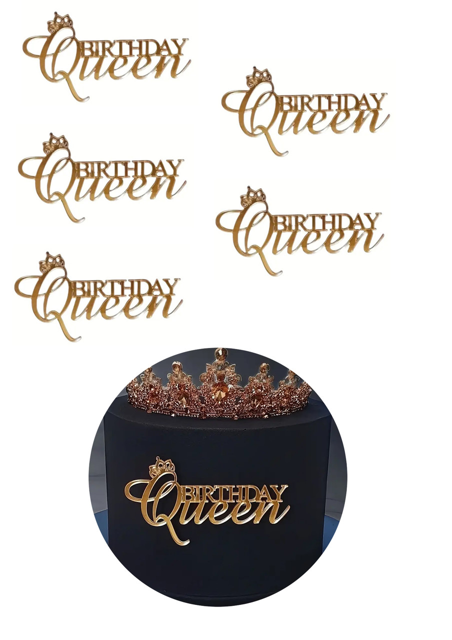 Набір топерів для декору на торт CHI Birthday Queen золотий 5 шт (202301)