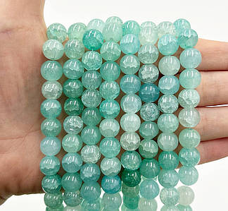 Намистини зі скла «Крижані» / Кракле / Упаковка ≈ 75 шт / Ø10мм / Бірюзовий