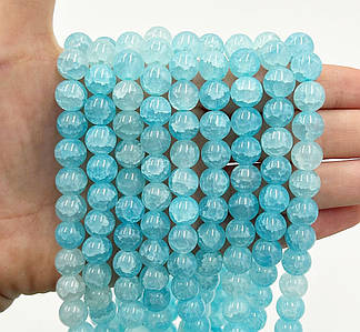 Намистини зі скла «Крижані» / Кракле / Упаковка ≈ 75 шт / Ø10мм / Блакитний