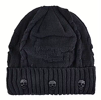 Шапка тепла однотонна на флісі з Черепами. Чорна