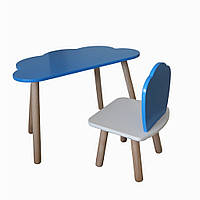Комплект стіл та стул дитячий - Voltronic Set Стіл синій хмаринка + стілець синій Мушля (ФАНЕРА)