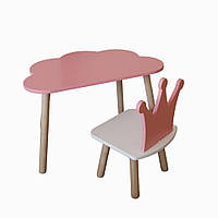 Комплект стіл і дитячий стілець - Voltronic Set Стіл рожевий хмарка + рожевий стілець Корона (ФАНЕРА)