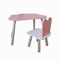 Комплект стіл і дитячий стілець - Voltronic Set Стіл рожевий хмарка + рожевий стілець Зайчик (ФАНЕРА)