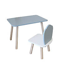 Комплект стіл та стул дитячий - Voltronic Set Стіл сірий прямокутний + стілець сірий Мушля (ФАНЕРА)