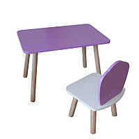 Комплект стіл і стілець дитячий - Voltronic Set Стіл бузковий прямокутний + стілець бузковий Мушля (ФАНЕРА)