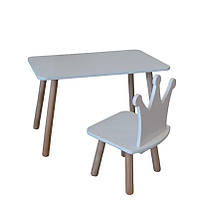 Комплект стіл та стілець дитячий - Voltronic Set Стіл білий прямокутний + стілець білий Корона (ФАНЕРА)