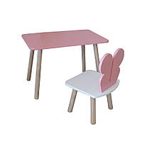 Комплект стіл та стілець дитячий - Voltronic Set Стіл рожевий прямокутний + стілець рожевий Метелик (ФАНЕРА)