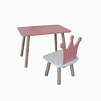Комплект стіл та стілець дитячий - Voltronic Set Стіл рожевий прямокутний + стілець рожевий Корона (ФАНЕРА)