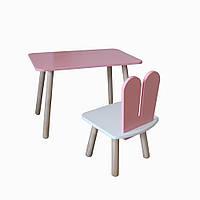 Комплект стіл та стілець дитячий - Voltronic Set Стіл рожевий прямокутний + стілець рожевий Зайчик (ФАНЕРА)