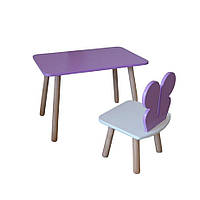 Комплект стіл та стул дитячий - Voltronic Set Стіл бузковий прямокутний + стілець бузковий Метелик (ФАНЕРА)