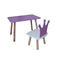 Комплект стіл та стілець дитячий - Voltronic Set Стіл бузковий прямокутний + стілець бузковий Корона (ФАНЕРА)