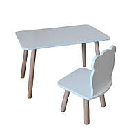 Комплект стіл та стілець дитячий - Voltronic Set Стіл білий прямокутний + стілець білий Ведмедик (ФАНЕРА)