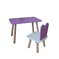 Комплект стіл та стілець дитячий - Voltronic Set Стіл бузковий прямокутний + стілець бузковий Зайчик (ФАНЕРА)