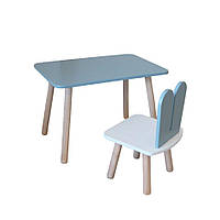 Комплект стіл та стул дитячий - Voltronic Set Стіл сірий прямокутний + стілець сірий Зайчик (ФАНЕРА)