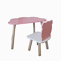 Комплект стіл та стілець дитячий - Voltronic Set Стіл рожевий хмаринка + стілець рожевий Мишка (ФАНЕРА)