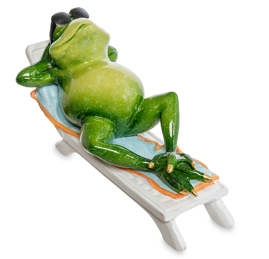 Декоративна весела статуетка жабки "Жабка на відпочинку" з полістоуну ширина 18 см, фото 1