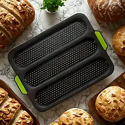 Силіконова форма з мікроперфорацією для багетів, булочок, хліба та хот-догів