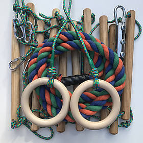 Дитячий навісний набір посилений 3 метри (кільця, канат, сходи) DNNU-3М жовтий