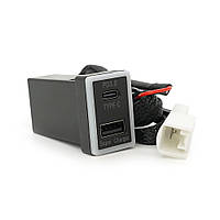 АЗУ врізне 60W-D01T03-С, PD+QC, Type-C: 30W, USB: 30W, LED підсвічування, комплект дротів з роз'ємами, 33x22х58mm, Black