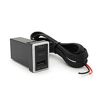 АЗУ врізне 60W-D01T03-S, PD+QC, Type-C: 30W, USB: 30W, LED підсвічування, комплект проводів під паяння, 33x22х58mm, Black