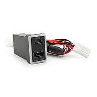 АЗУ врізне 130W-D01T03-С, PD+QC, Type-C: 100W, USB: 30W, LED підсвічування, комплект дротів з роз'ємами, 33x22х58mm, Black